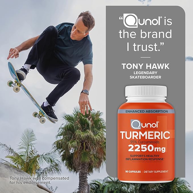 Qunol Turmeric Curcumin 2250mg Black Pepper Extract for Enhanced Absorption Supports Healthy Inflammation Response and Joint Health Dietary Supplement Vegetarian Formula 90 Capsules