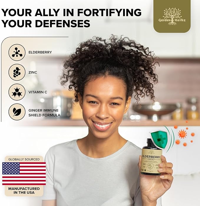 Elderberry with Vitamin C Zinc &amp Ginger – Potent Immune Booster 5000 Mg Elderberry Zinc &amp Vitamin C – Non-GMO Immunity Vitamins for Adults to Help You Feel Vibrant 120 Caps