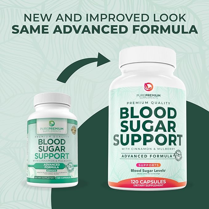 PurePremium Normal Blood Sugar Support Supplement - 20 Active Ingredients Complex to Support Blood Sugar Levels Already in The Normal Range - with Cinnamon Bitter Melon Chromium Mulberry - 120ct