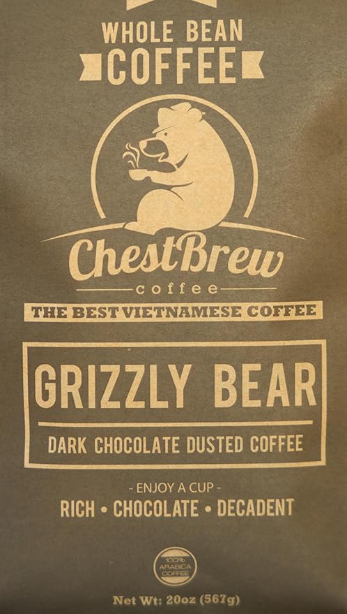 ChestBrew Grizzly Bear – Chocolate Dusted Vietnamese Whole Bean Coffee 20 oz