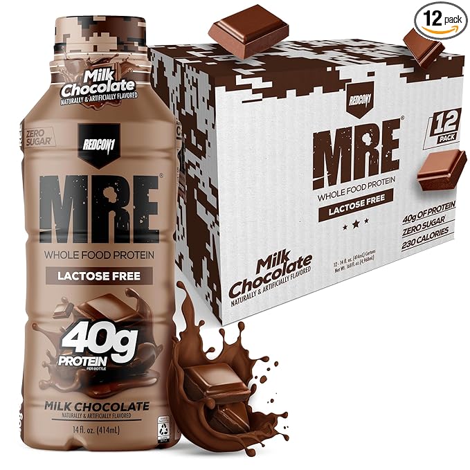 REDCON1 MRE Ready to Drink Protein Shake Milk Chocolate - Lactose Free RTD 40gr Protein Made with Real Whole Food Protein Blends - Easy to Digest Nutritional Shake (12 Pack)
