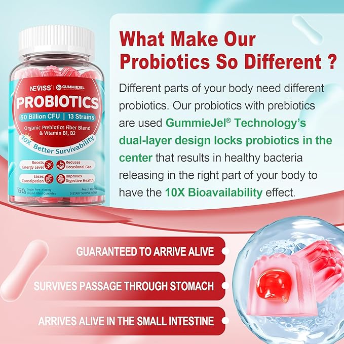 NEVISS Melatonin Free Sleep Aid Gummies &amp Sugar Free Probiotics Gummies