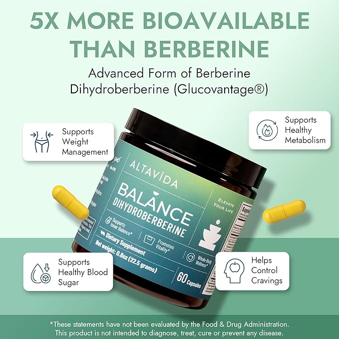 Dihydroberberine Super Berberine Supplement with Ceylon Cinnamon and Alpha Lipoic Acid - GlucoVantage 250mg - 5x Enhanced Bioavailability Over Berberine HCL - Metabolic &amp Wellness Support - 60 Cap