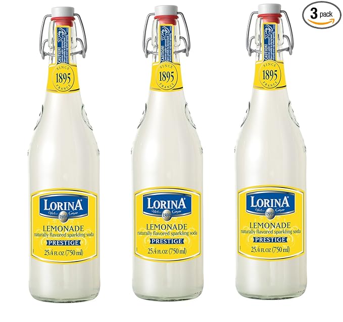 Lorina Sparkling Fresh Lemonade Prestige Collection (25.4oz 3-Pack) Naturally Flavored Carbonated Soda Water Artisan Crafted Gluten-Free Beverage - No Artificial Colors or Flavors