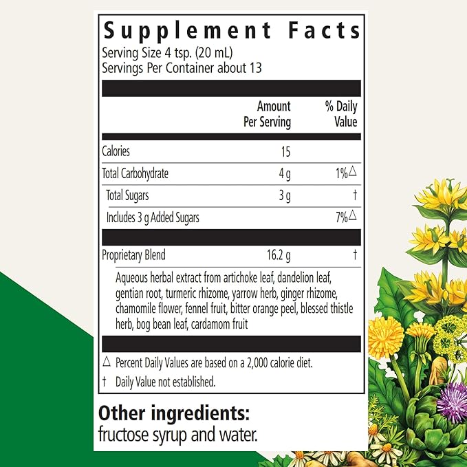 Floradix Gallexier Herbal Bitters - Digestive Support Supplement with Artichoke Dandelion Turmeric Ginger &amp More - Liquid Formula - Easily Absorbed - Vegan Non-GMO - 8.5 fl oz