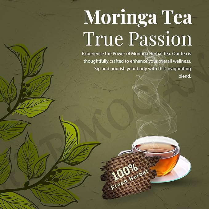 HERBOGANIC Moringa Herbal Tea - Digestion Support and Immune Boost | Refreshing and Delicious Blend | Natural Ingredients | 60 Tea Bags