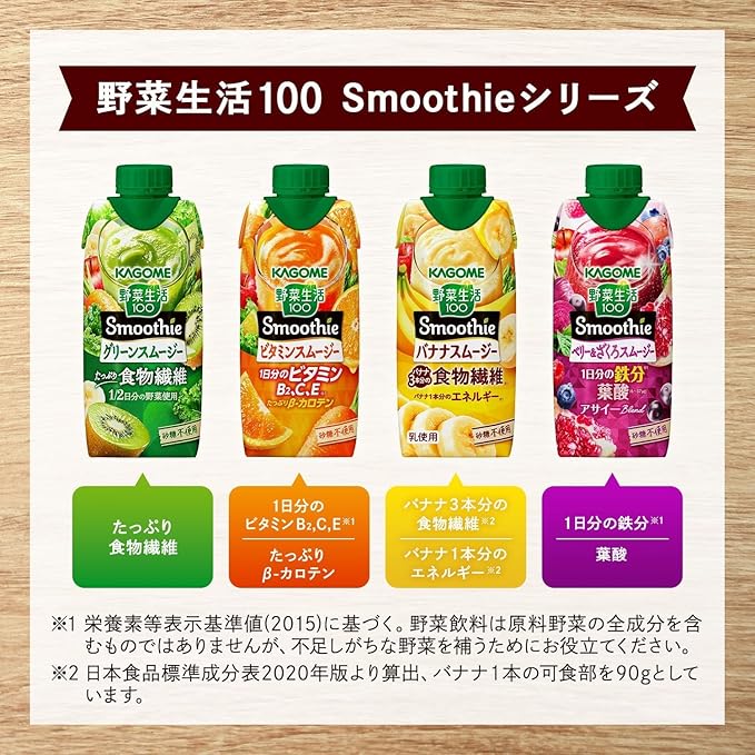 Kagome Yasai Seikatsu 100 Smoothie Banana Smoothie in Paper Bottle 330ml (Pack of 5) No Added Sugar MADE IN JAPAN Limited Stock