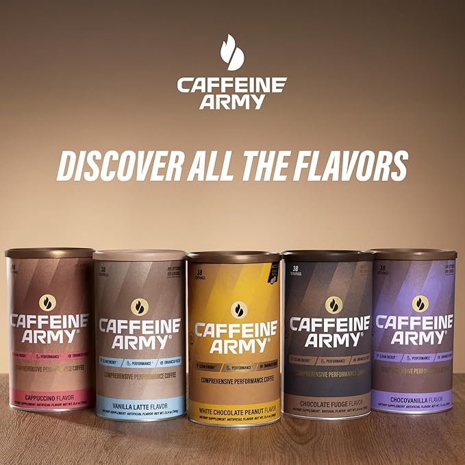 CAFFEINE ARMY Cappuccino | Functional Coffee with Collagen Peptides MCTs CoQ10 and Adaptogens: Clean Energy Supports Daily Attention No Jitters or Crash (7.8 oz 22 Servings)