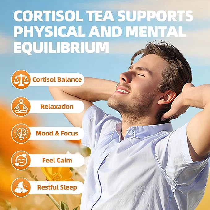 JIAOMING 2 Packs Natural Cortisol Reducing Tea Healthy Cortisol Levels &amp Mental Clarity Loose Leaf Detox Drink Teabags with Ashwagandha for Men and Women Sleep Time Relaxation Mood Swing Reduce
