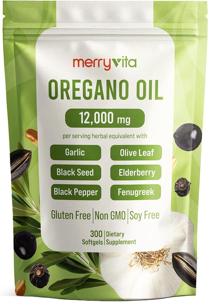 Oil of Oregano with Black Seed Oil– 12000mg Oregano Oil Capsules Organic High Carvacrol – Aceite de Orégano Cápsulas Immune Support Supplement – Non-GMO - 300 Softgels