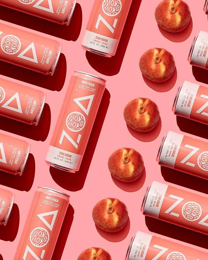 ZOA Zero Sugar Energy Drink Variety Pack 18 12 oz cans White Peach Tropical Punch Frosted Grape
