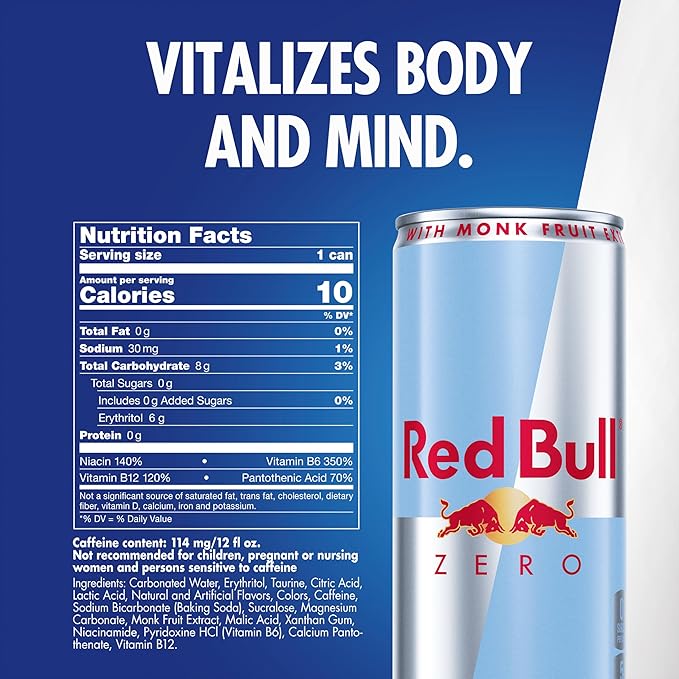 Red Bull Zero Energy Drink with 114mg Caffeine plus Taurine &amp B Vitamins Zero Sugar 12 Fl Oz Pack of 24 Cans