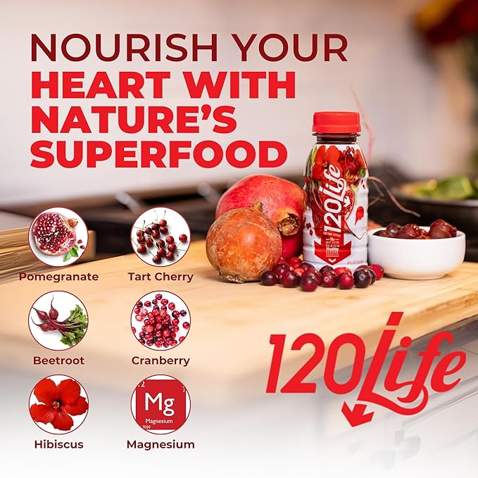120/Life Blood Pressure Support Beet Root Juice Pomegranate Extract Cranberry Juice Tart Cherry Hibiscus and Magnesium (8 Fl Oz Pack of 28) - Gluten-Free &amp Vegan