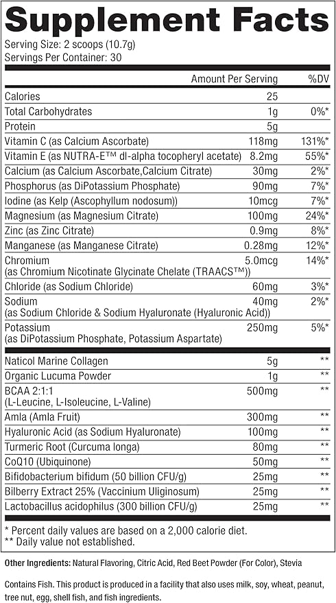 Beauty Cocktail Powder | Natural Berry Hydration Premium Marine Daily Electrolyte Drink Mix for Skin Hydration Radiance &amp Smooth Texture for Hair Nails &amp Complexion | 30 Servings | 11.3 oz