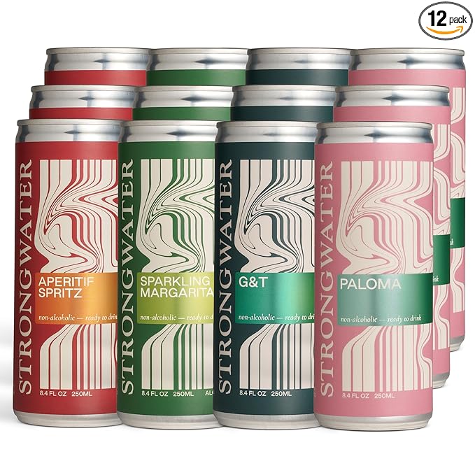 Strongwater Mocktail Variety Pack - 12 Pack Cans (8.4 Fl Oz Each) - Premium Non Alcoholic Drinks - Ready to Drink Alcohol Free Drinks Including Aperitif Spritz Paloma G&ampT Margarita