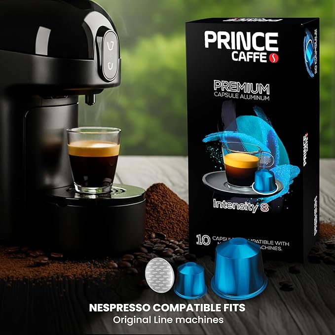 Prince Caffe Espresso Pods – Premium Intensity 8 Medium-Dark Roast The Espresso Coffee Pods Are Compatible with Nespresso Original Line Machines 30 Count (3 x 10 Capsules) Premium Quality Coffee Ca