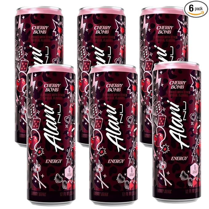 Alani Cherry Bomb Energy Drink Sugar Free Low Calorie Energy Drinks - 12 fl oz Can (6 Pack)