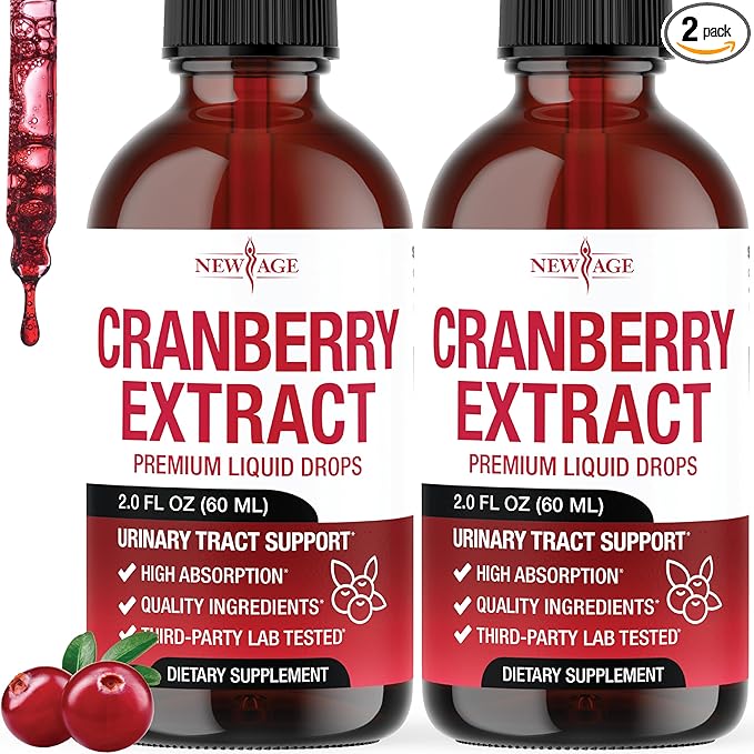 NEW AGE Cranberry Concentrate Liquid Drops – Cranberry Drops (Vaccinium macrocarpon) Extract – Urinary Tract &amp Bladder Support Antioxidant Protection – Vegan Alcohol-Free Sugar-Free – 4 fl oz