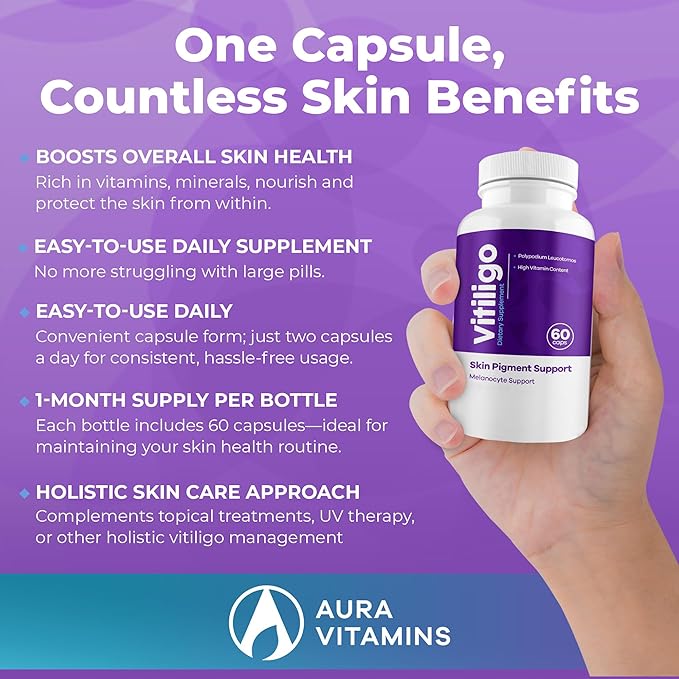 Vitiligo Capsules 60 Count | 1 Month | Improve Skin Pigmentation Support and Reduce White Spots | Effective Vitiligo Supplement | Natural Solution for White Spots on Skin. (3)