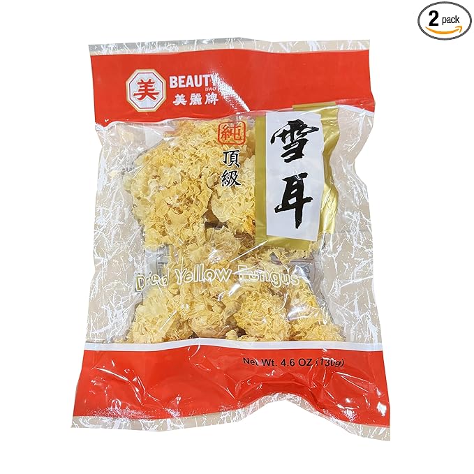 Beauty White Fungus Dried Snow Fungus Tremella Mushroom 4.6oz. 頂級雪耳花（Pack of 2）