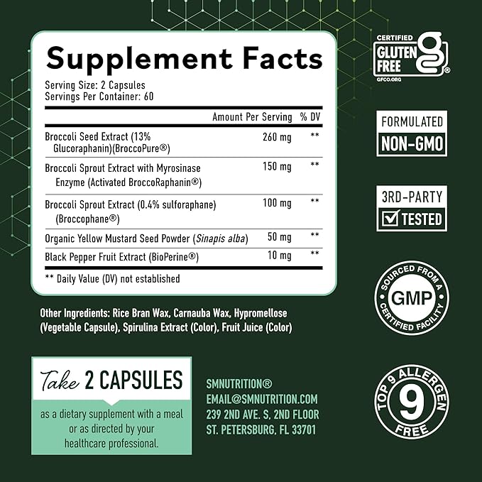 50MG Sulforaphane Supplement from Broccoli Sprouts | NRF2 Activation Cellular Health &amp Immune Support | Glucoraphanin Myrosinase &amp Antioxidants | 3rd Party Tested | 120 Broccoli Seed Microbe