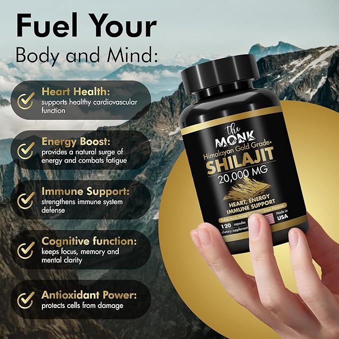 Organic Shilajit with Fulvic Acid Humic Acid 85+ Minerals- Gold Grade Plus - Same as Resin - Energy Stamina Brain Support - 120 Capsules - Made in The USA