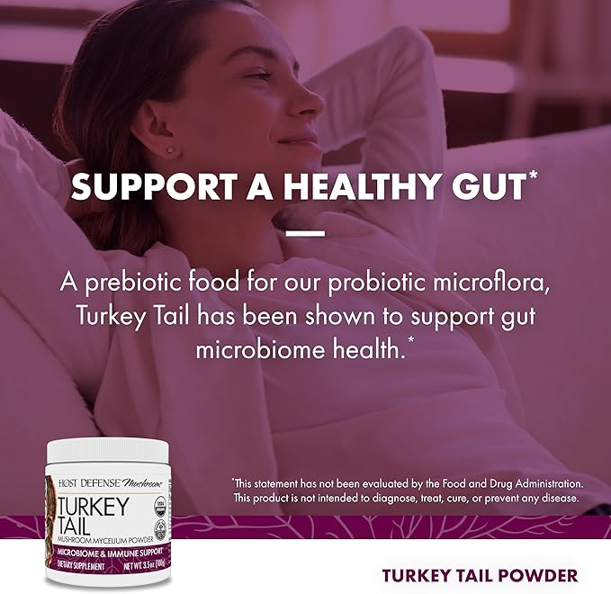 Host Defense Turkey Tail Mushroom Powder - Digestive Health &amp Immune Response Support Supplement - Mushroom Supplement for Gastrointestinal &amp Gut Microbiome Support - 3.5 oz (66 Servings)*
