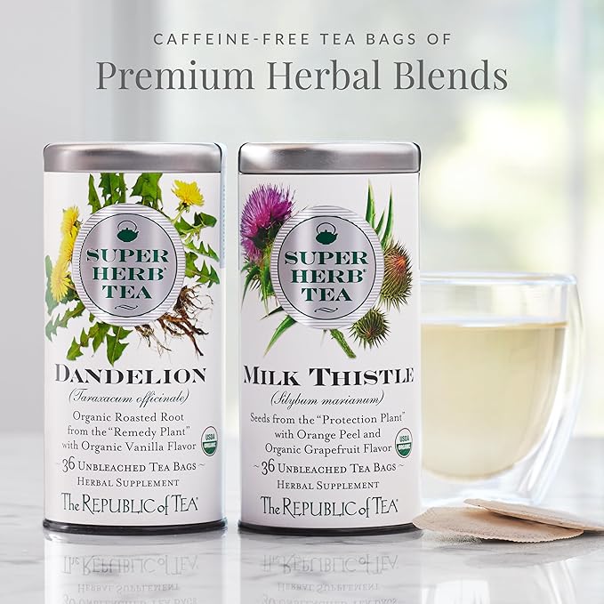 The Republic of Tea — Organic Dandelion SuperHerb Tea Refill Bag 250 Herbal Tea Bags Naturally Caffeine-Free
