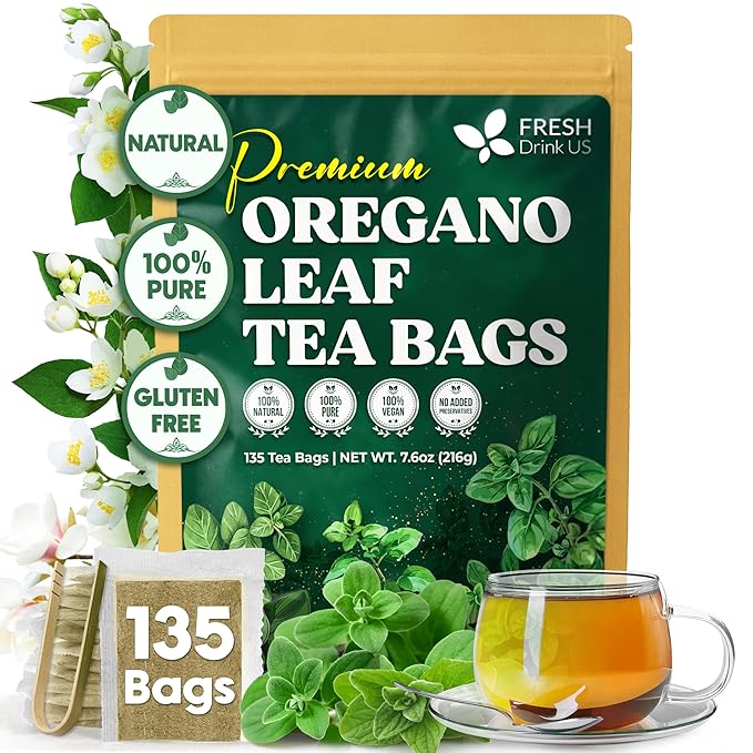 FreshDrinkUS Oregano Leaf Tea | 135 Tea Bags – Pure Herbal Infusion from Origanum vulgare - Naturally Bold &amp Aromatic Flavor - Premium Quality Sustainably Sourced. Vegan