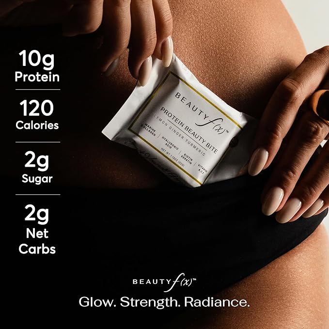 Beauty f(x) Protein Beauty Bites – Collagen Bars – Lemon Ginger Turmeric Collagen Protein Bars for Women – 10g Protein 110 Calories No Added Sugar – Supports Skin Hair and Nails