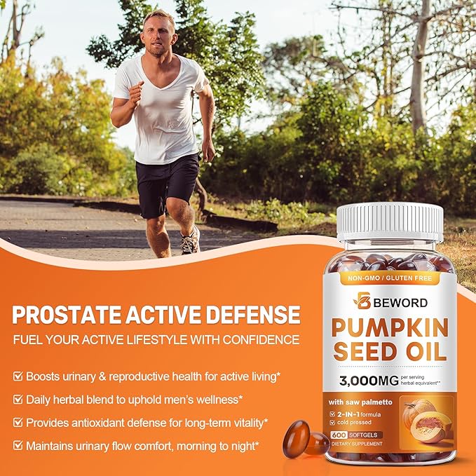 Pumpkin Seed Oil with Saw Palmetto Softgels 3000mg Per Serving 300/600 Softgels | Cold-Pressed with Essential Fatty Acids &amp Phytosterols | Supports Hair Urinary Bladder &amp Prostate Health |