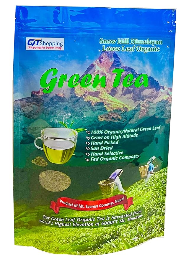 Snow Hill Himalayan Organic Green Tea Leaf 100 Cups 100% Natural Sun Dried Tea POWERFUL ANTI-OXIDANTS - From Mt. Evesrest Country Nepal