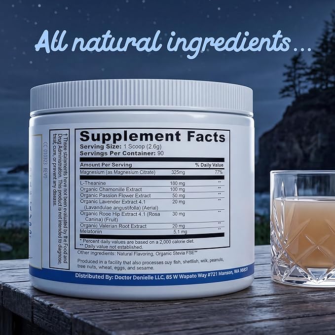 SleepBliss Nighttime Drink Mix – Melatonin Magnesium L-Theanine &amp Herbal Blend – Calming Nighttime Support Powder – Lavender &amp Chamomile – 30 Servings