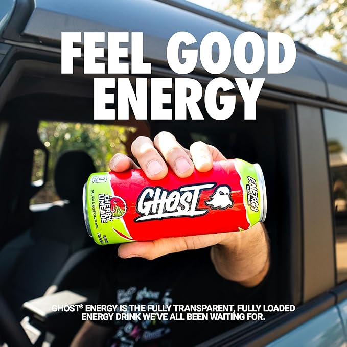 GHOST Energy Drink - 12-Pack Cherry Limeade 16oz - Energy &amp Focus &amp No Artificial Colors - 200mg of Natural Caffeine L-Carnitine &amp Taurine - Gluten-Free &amp Vegan