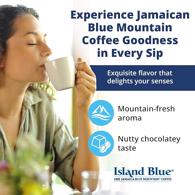 Island Blue 100% Jamaica Blue Mountain Fresh Roasted &amp Ground Coffee Medium Roast Gourmet Coffee Ground Vacuum Packed in a Burlap Bag 8 oz