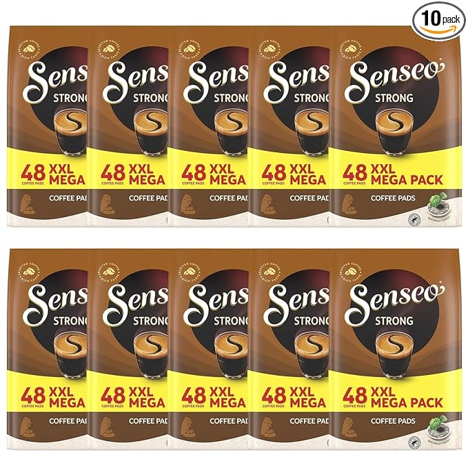 Senseo Strong Dark Roast Coffee Pods 48 Count (Pack of 10) - Single Serve Coffee Pods Bulk Pack for Senseo Coffee Machine - Compostable Coffee Pods for Hot or Iced Coffee Cold Brew Coffee