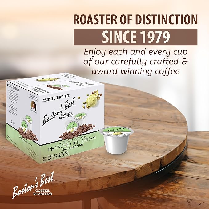 Boston’s Best - Pistachio Ice Cream Flavored Coffee Blend Dessert Gourmet Compatible with Keurig Coffee Maker 1 Count (42 Single Serve Medium Roast Cups)