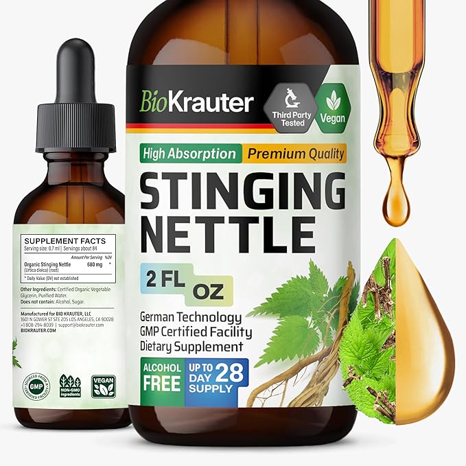 BIO KRAUTER® Stinging Nettle for Seasonal Support - Stinging Nettle Root Tincture (Urtica Dioica) 680 mg for Urinary Tract Support &amp Daily Wellness - 2 Fl.Oz. 28 Days of Supply Sugar &amp Alcoh