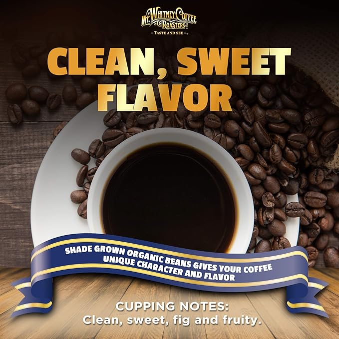 Mt. Whitney Premium Organic Spring Water Colombian Medium Dark Roast Low Acid Decaf Coffee (Whole Bean 12 Oz)