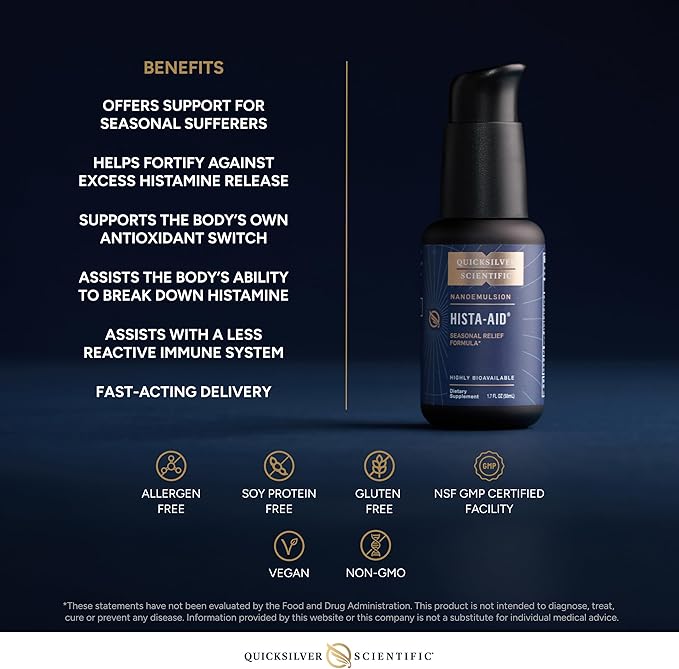 Quicksilver Scientific Nanoemulsified Hista-Aid - Flavonoids to Help Maintain Healthy Histamine Levels - Liposomal Vitamin C DIM Luteolin &amp Quercetin Liquid (50ml)