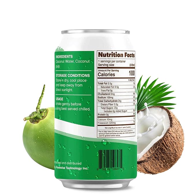 VIIBI Coconut Water with Pulp Low Calorie All-Natural Drink with Electrolytes NO added Sugar Smart Alternative to Coffee Soda and Sports Drinks - Gluten Free 11 Fl Oz (Pack of 24 Cans)