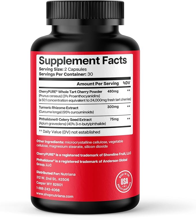 3 in 1 Tart Cherry Extract Capsules with Turmeric &amp Celery Seed for Feet &amp Joint Support Uric Acid Flush Cleanse &amp Purge Pills 60 Veggie Capsules Manufactured in USA