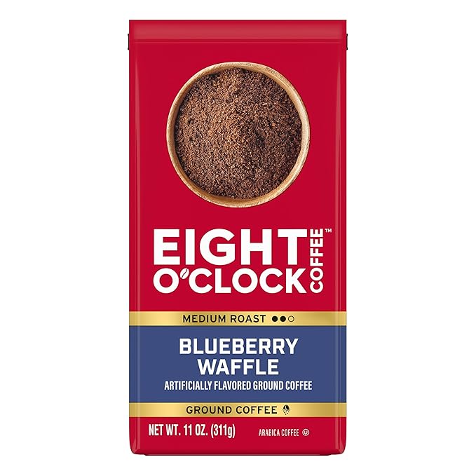 Eight O' Clock Coffee Blueberry Waffle Ground Coffee Medium Roast 11 Ounce (Pack of 6) - Fruity Toasty Buttery