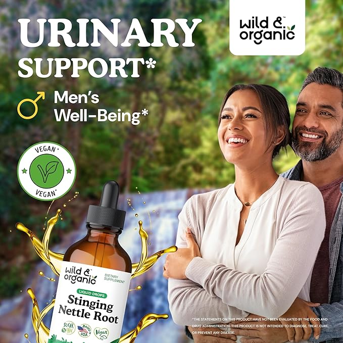 Wild &amp Organic Stinging Nettle Tincture - Stinging Nettle Root Extract Drops for Men &amp Women - Liquid Urtica Dioica Supplement - Vegan Sugar &amp Alcohol-Free - 4 fl oz