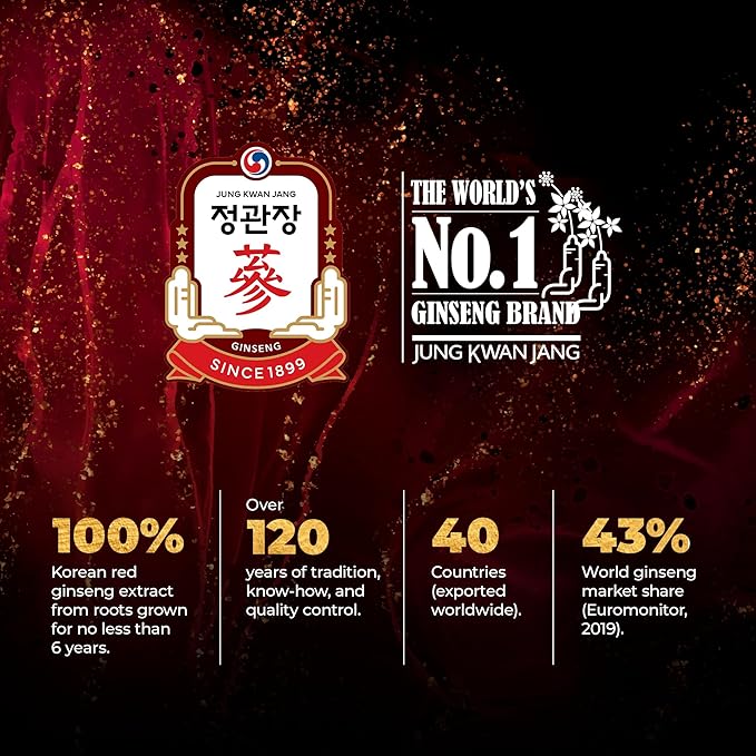 JungKwanJang Korean Red Ginseng Pure 100 - Panax Ginseng Powder Stick Supplements - Energy Boost &amp Immune Support - Vegan Caffeine Free Gluten Free &amp Non-GMO (Net Wt. 1.48 oz 28 Sticks)