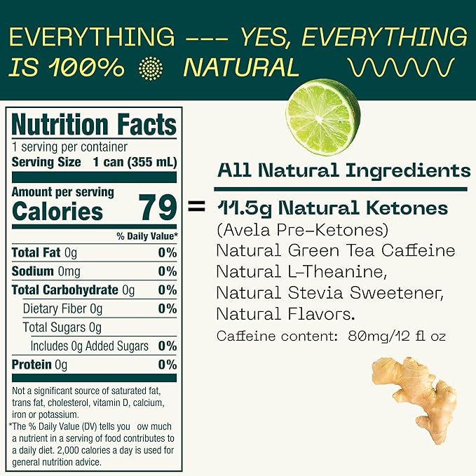 KEY 24-Pack Combo Bundle - Ketone Energy Drink - Ginger Lime 12pk &amp Grapefruit Peach 12pk - Sugar Free All Natural Long Lasting Energy Optimal Green Tea Caffeine &amp L-Theanine for Mental Foc