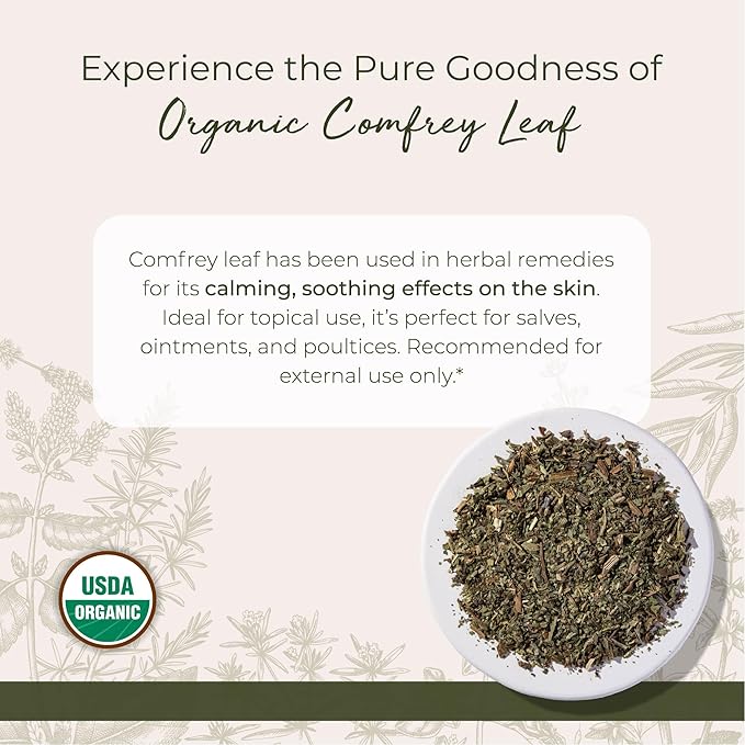 Starwest Botanicals Organic Comfrey Leaf Cut and Sifted - Dried Comfrey Plant for Hair Oil Skin Salves and Topical Application Certified Kosher Non-GMO - Bulk 1 lb Bag