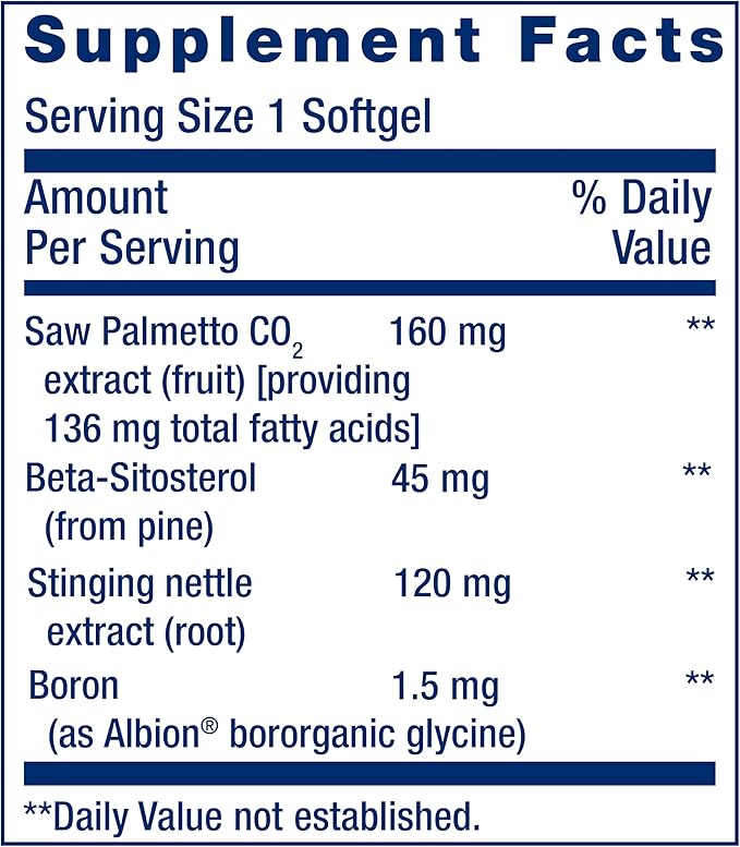 Life Extension PalmettoGuard® Saw Palmetto Nettle Root and Beta-Sitosterol Supports Healthy Prostate Function &amp Hormone Metabolism 160 mg of Saw Palmetto for Men Gluten-Free Non-GMO 60 softg