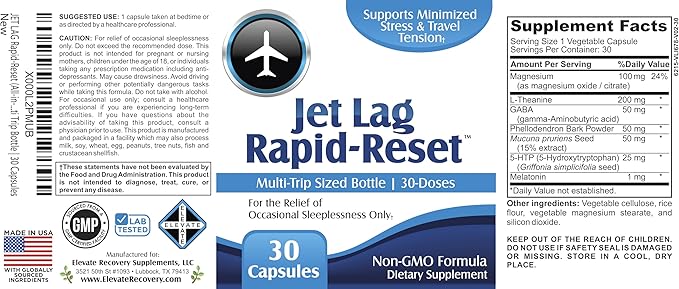 Jet Lag Rapid-Reset (7-in-1) Support Supplements | Optimize Your Travel Routine | Jet Lag Supplement for Travelers | 30 Capsule Doses Per Bottle