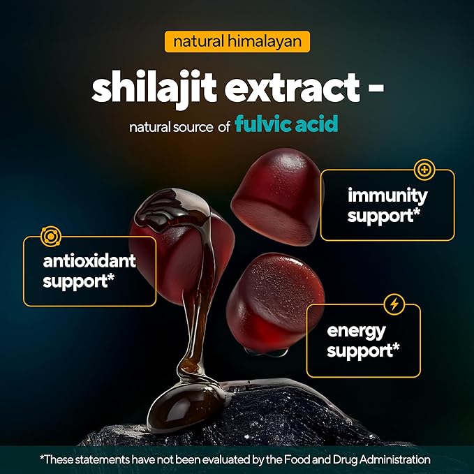 Himalayan Shilajit Gummies - Sugar Free Natural Shilajit Gummies with Fulvic Acid Ashwagandha Lions Mane Black Seed - Immune &amp Energy Support - 120 Count
